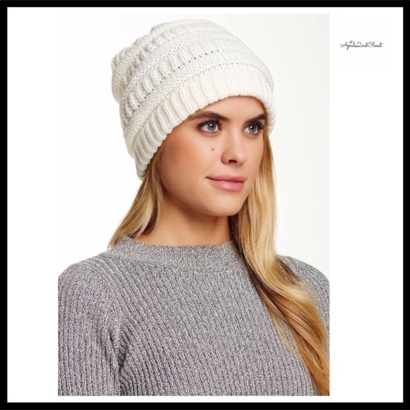 LUXE RIBBED KNIT IVORY BEANIE HAT A2C - Picture 8 of 8
